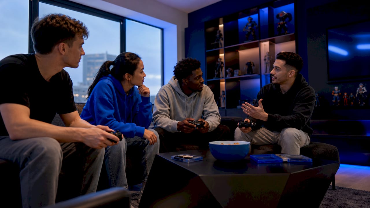 Group selecting games together in living room