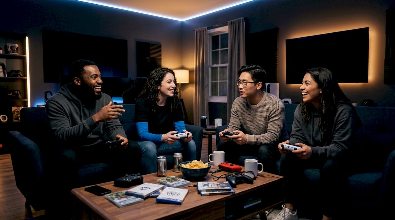 Mixed group playing cross-platform games at home