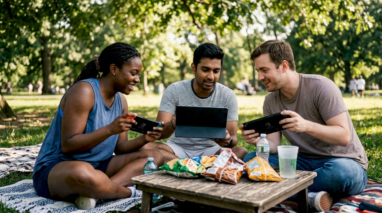 Friends gaming together across different devices