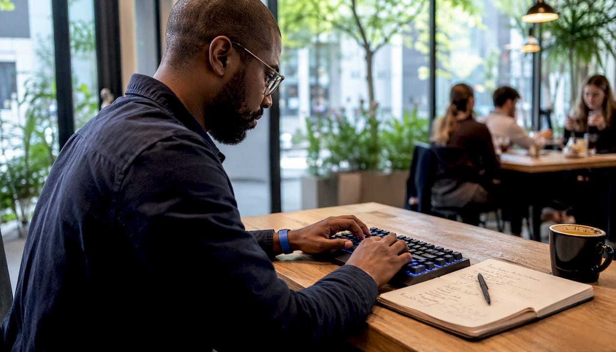 Hands typing user behavior data for gaming