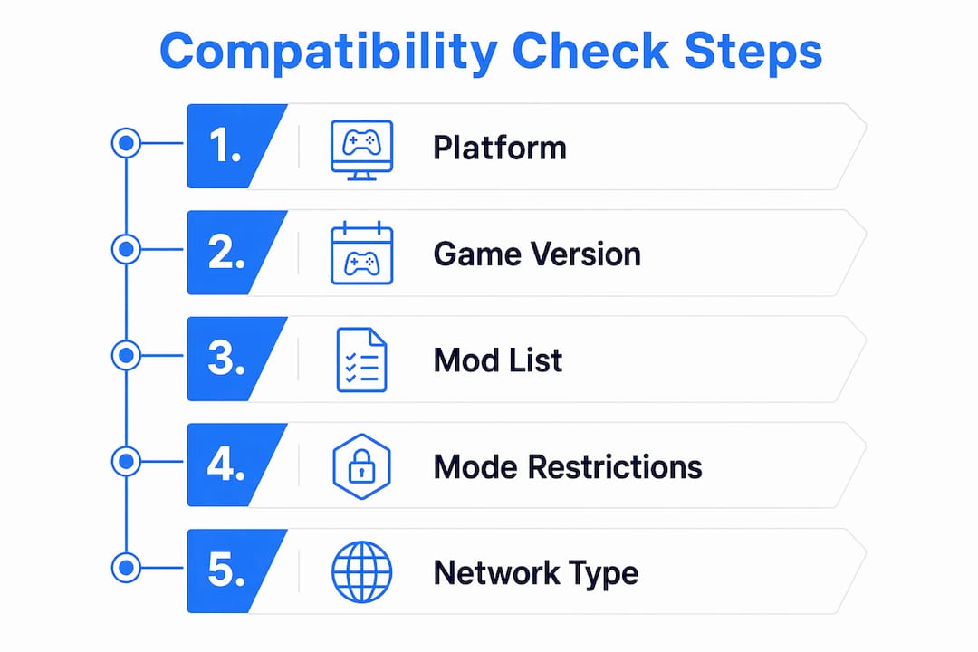 Infographic outlining multiplayer compatibility check steps
