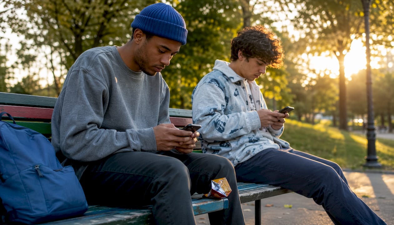 Hands holding devices joining multiplayer games outdoors