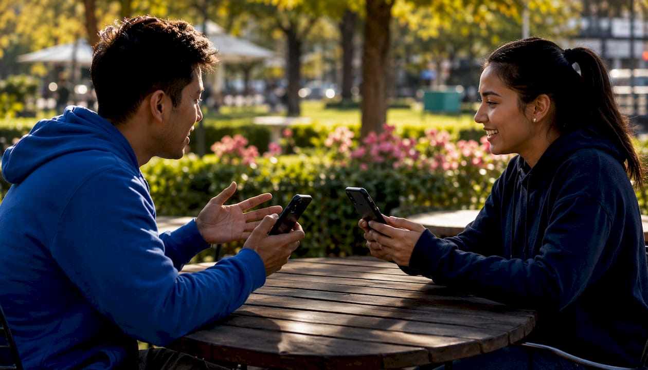 Hands using smartphones for voting game choices