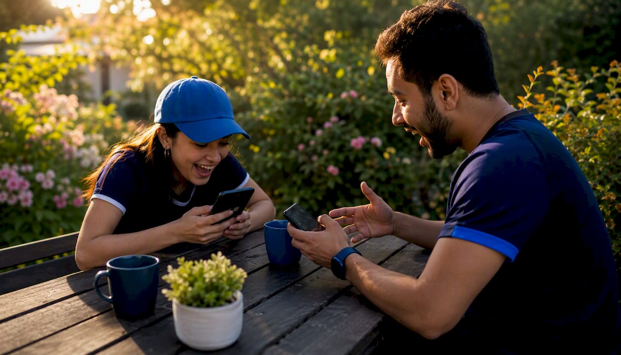 Hands using smartphones for live game vote