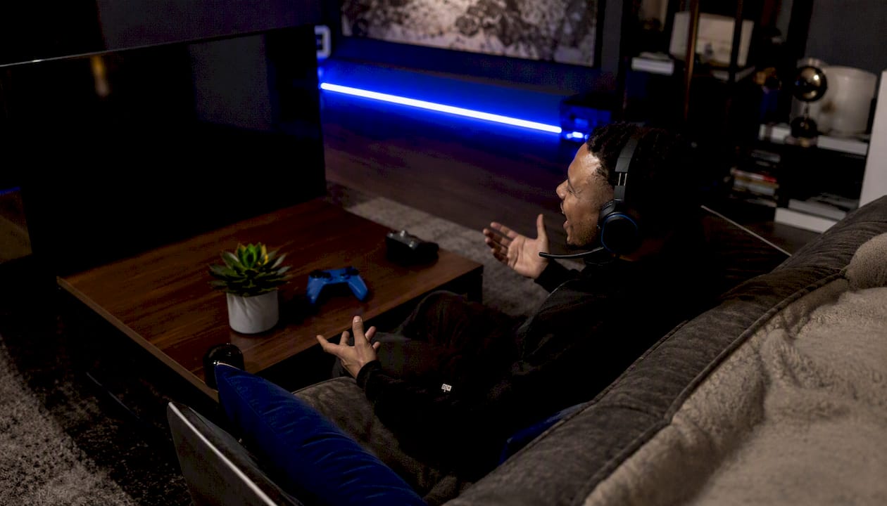 Gamer chatting online while playing on PC