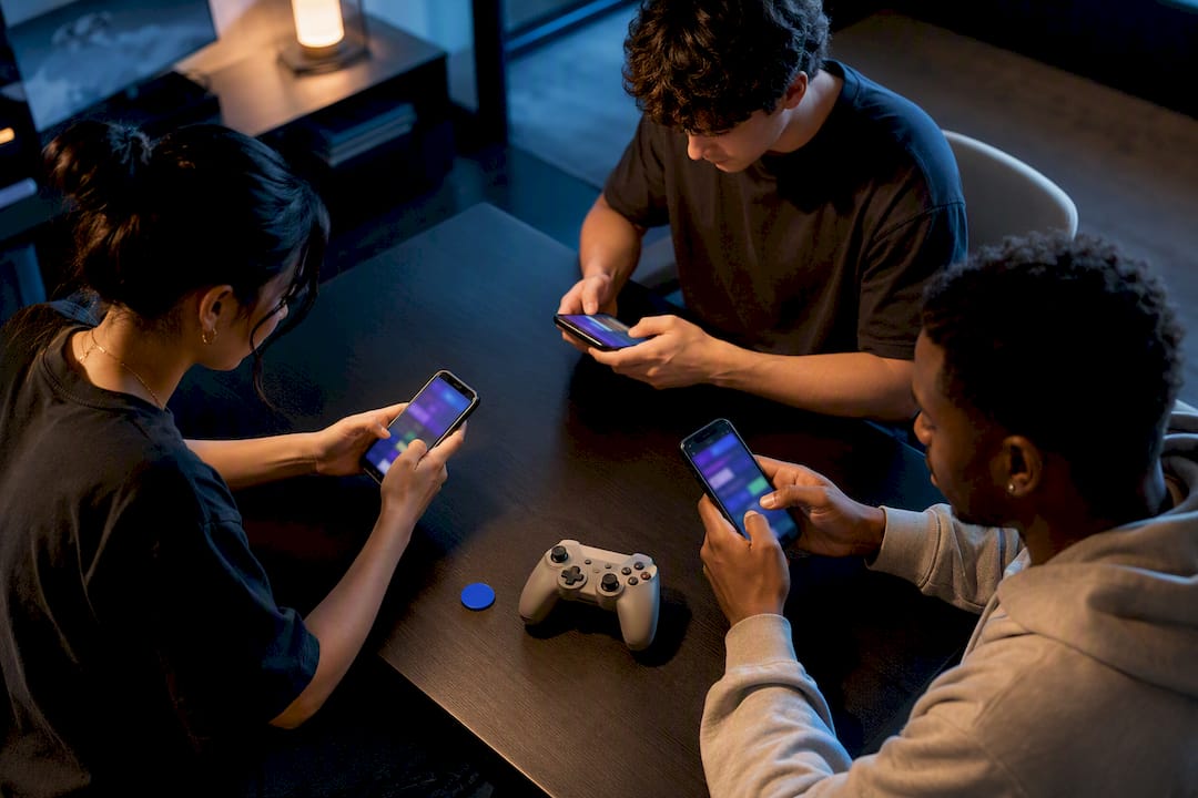 Friends swiping game choices together