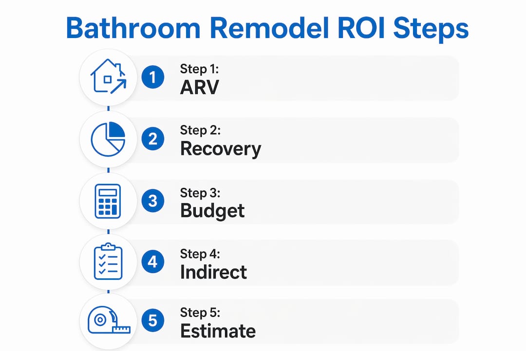 Infographic outlining bathroom remodel ROI calculation steps