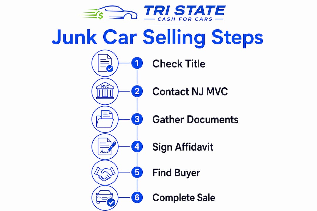 Infographic outlining junk car selling steps in NJ
