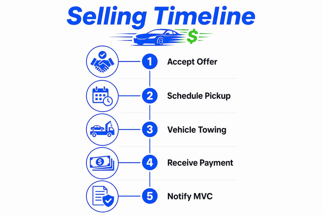Infographic illustrating junk car selling steps timeline