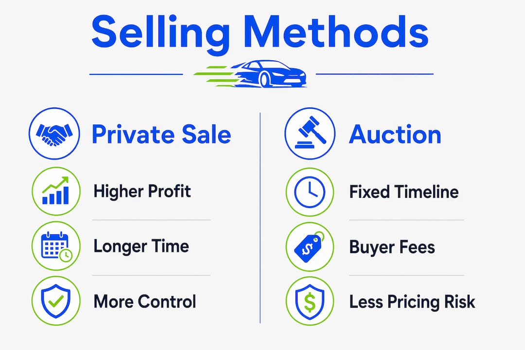 Infographic comparing private sale and auction methods