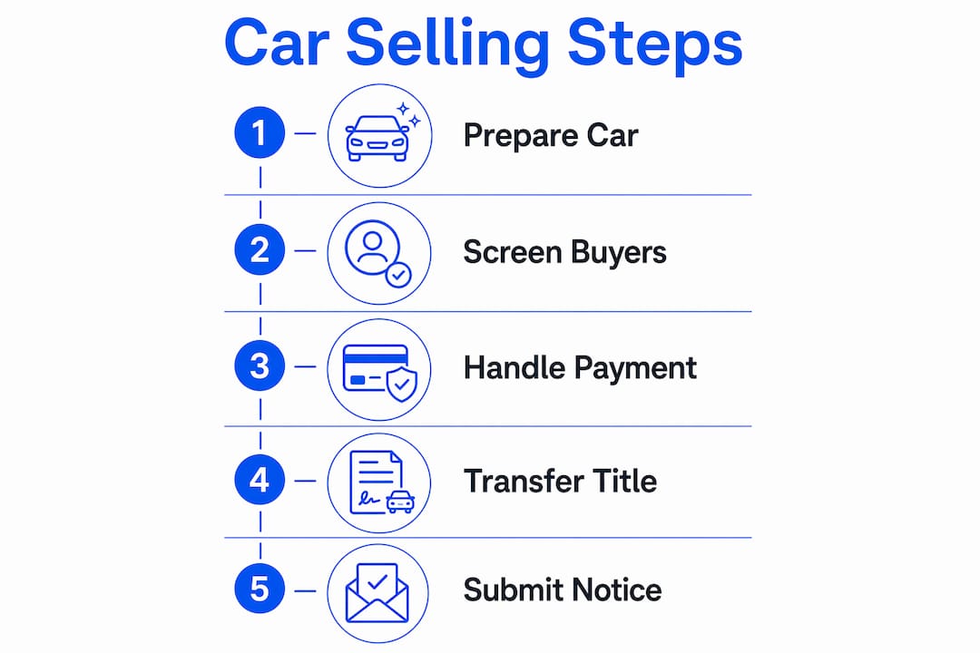 Infographic showing steps to sell a car privately in NJ