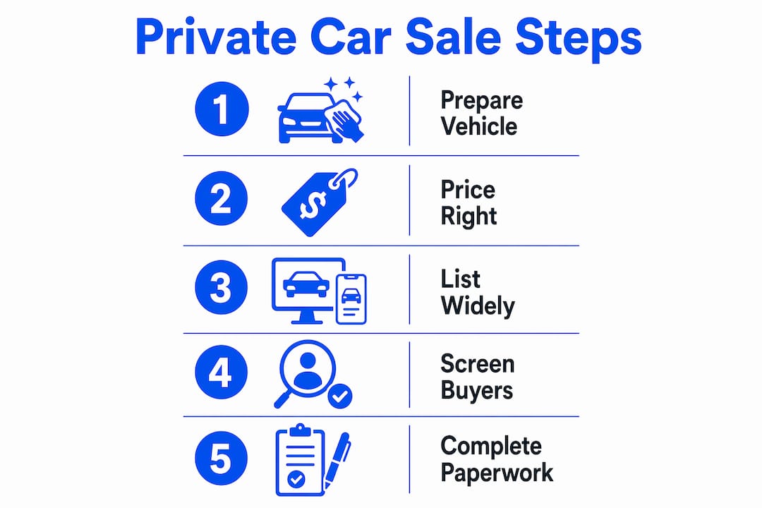 Infographic showing five steps to sell car privately