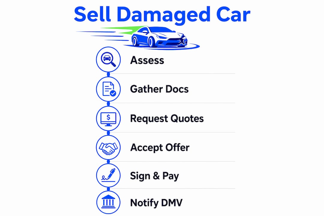 Infographic of steps to sell damaged car fast