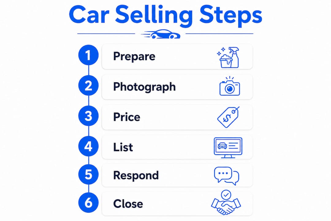 Infographic illustrating steps to sell car fast