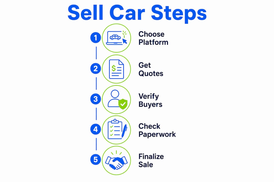Infographic showing steps to sell car online