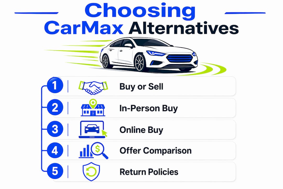 Infographic showing steps to choose CarMax alternatives