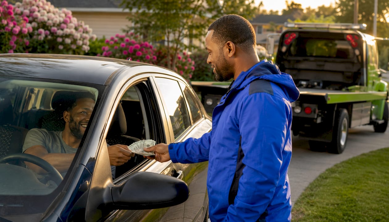 Car sale cash payment at pickup location
