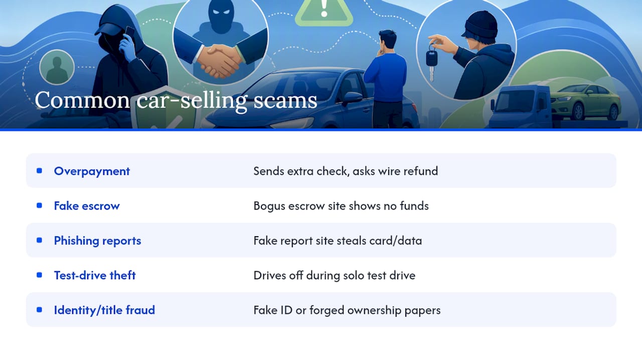 Diagram comparing common car selling scams