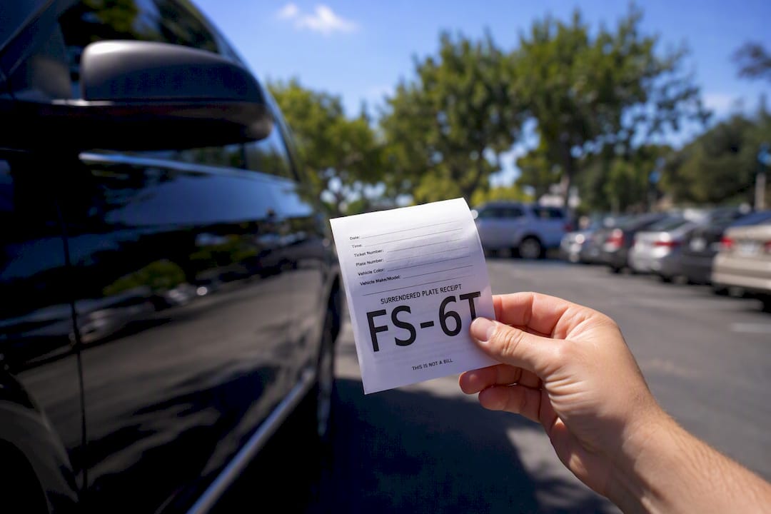Hand holding FS-6T receipt after surrendering plates