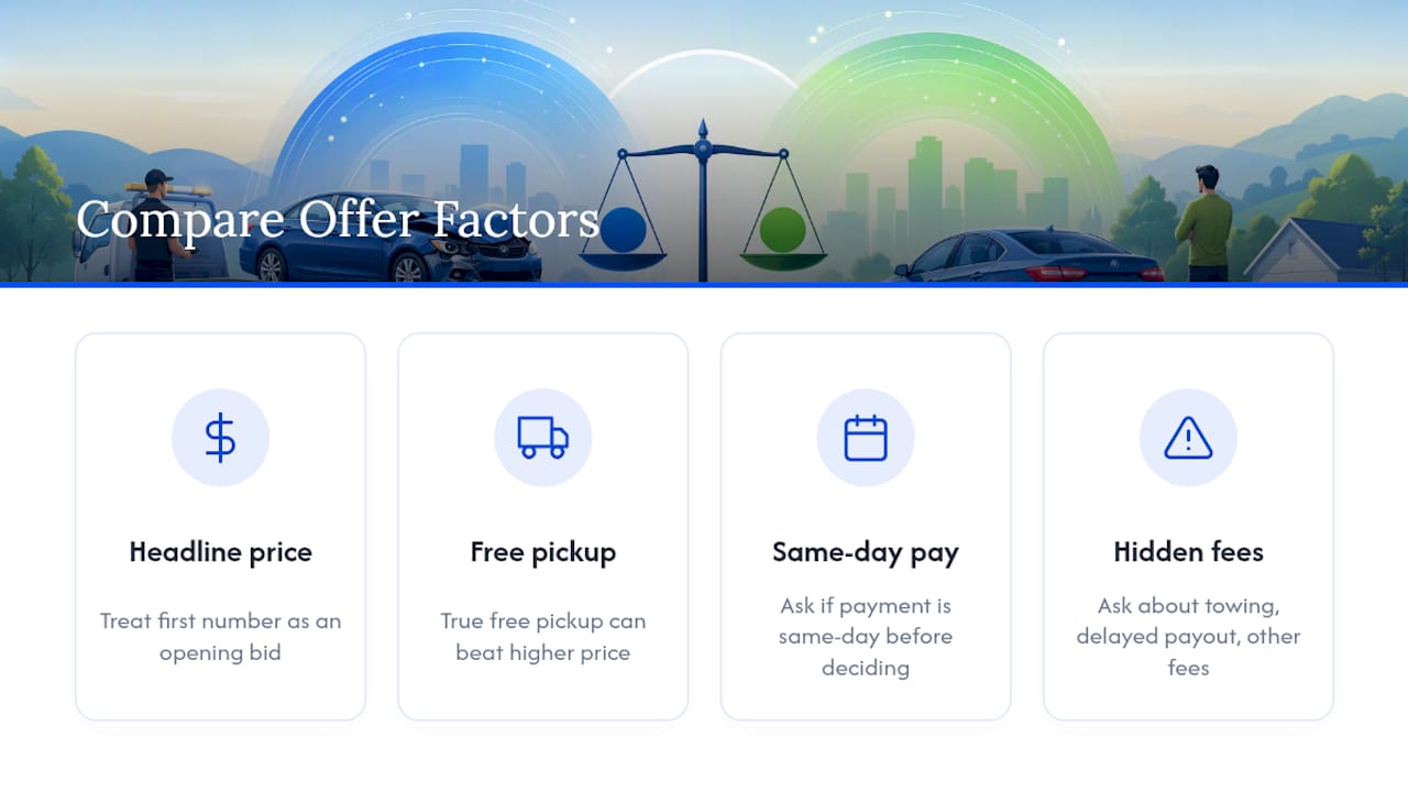 Offer comparison factors for totaled car sellers