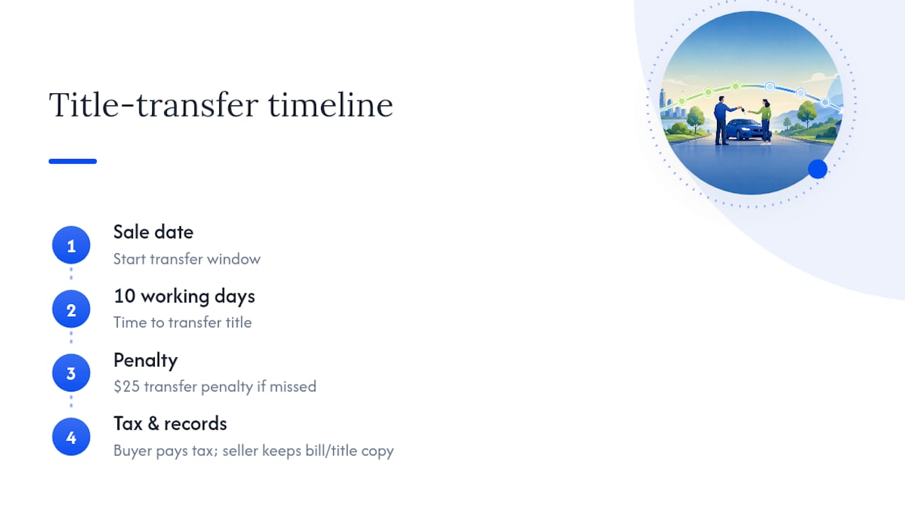 NJ title transfer timeline and tax responsibility