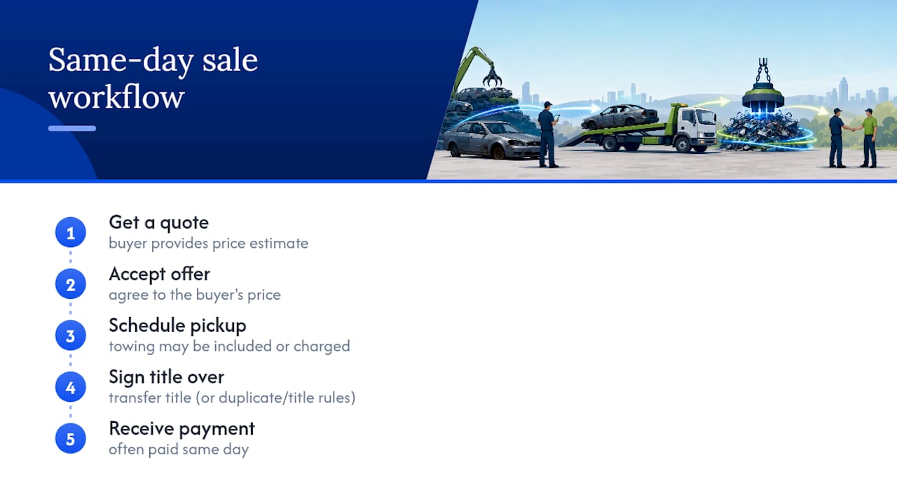 Five-step junk car sale workflow