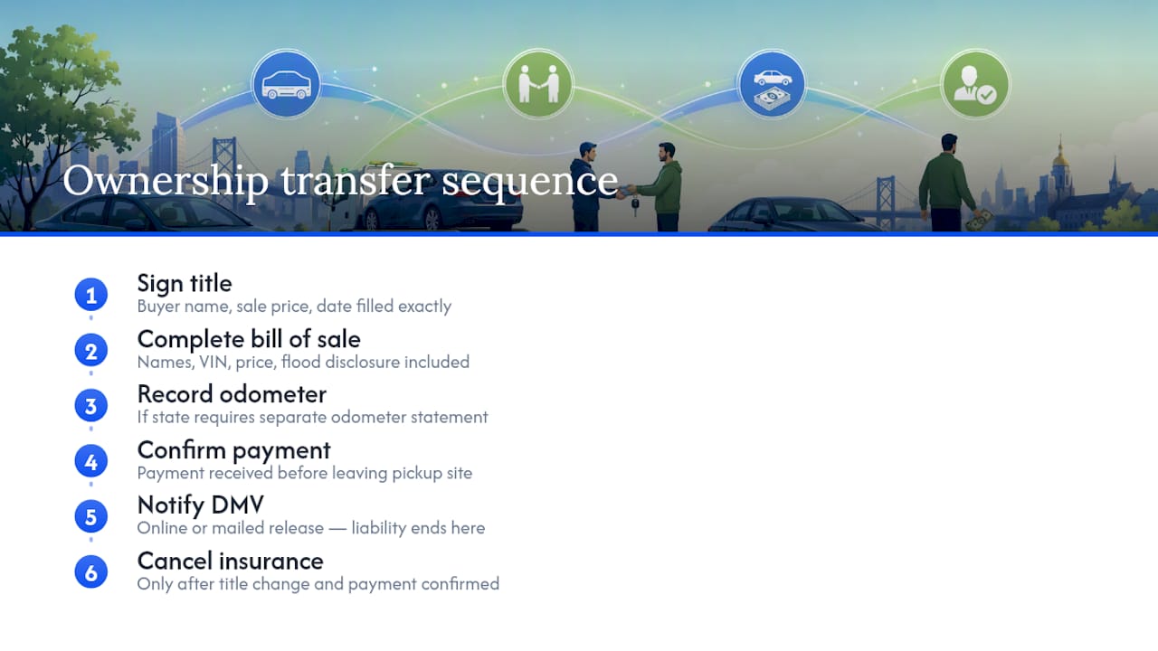 Vehicle ownership and liability transfer sequence