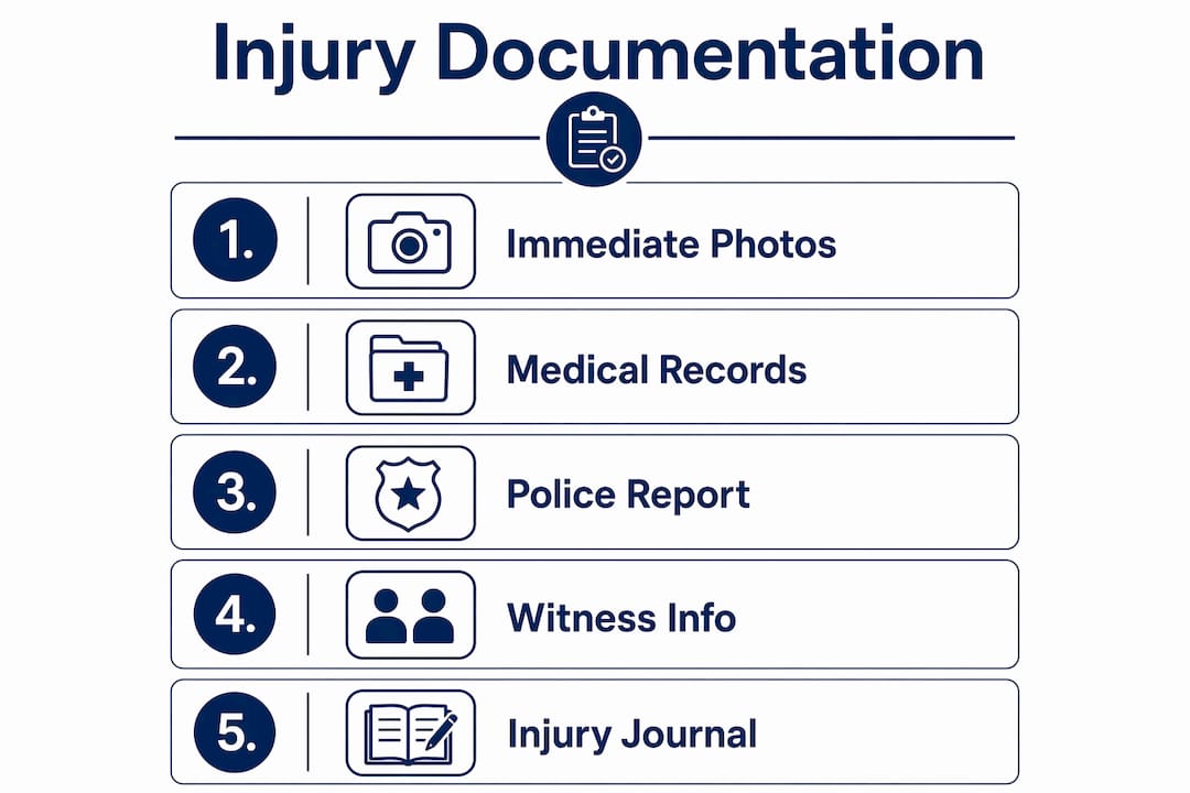 Infographic illustrating injury documentation steps