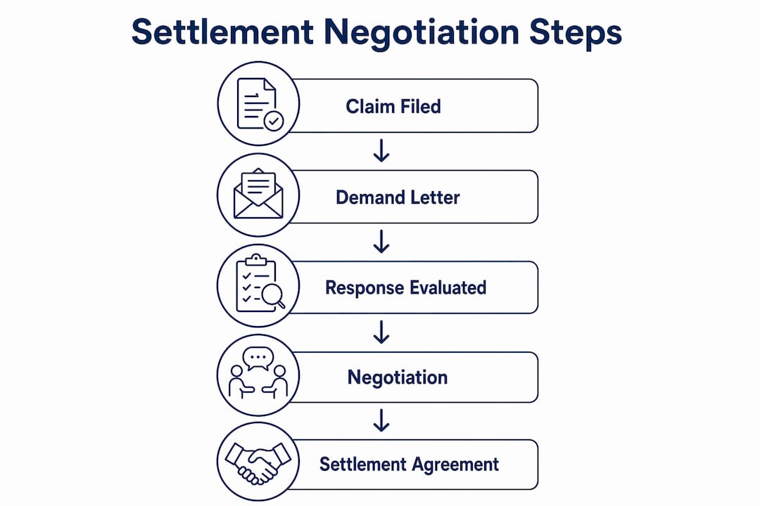 Infographic illustrating steps of settlement negotiation process
