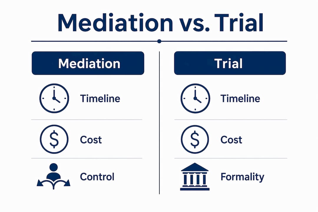 Infographic comparing mediation and trial