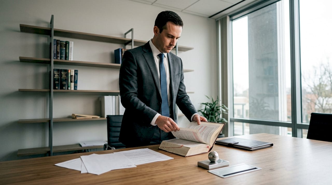 Attorney studying hospital lien statute booklet