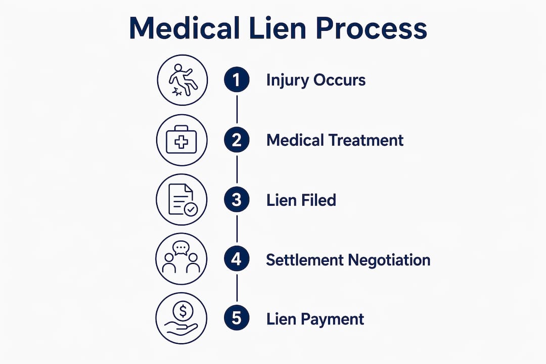 Infographic illustrating medical lien process steps