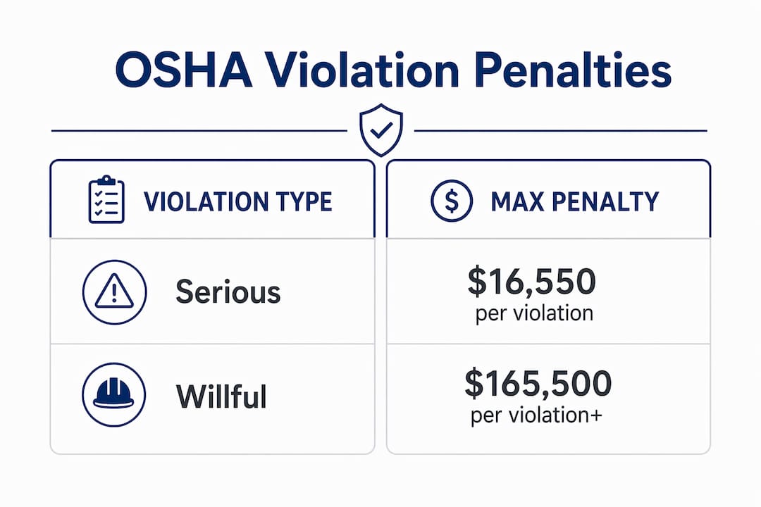 Infographic comparing OSHA violation types and penalties