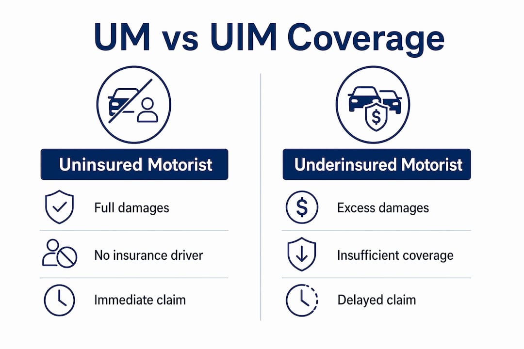Infographic comparing uninsured motorist and underinsured motorist coverage
