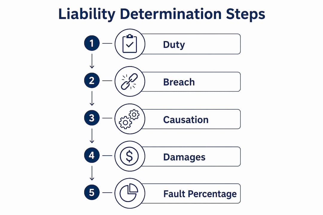 Infographic showing steps to determine car accident liability