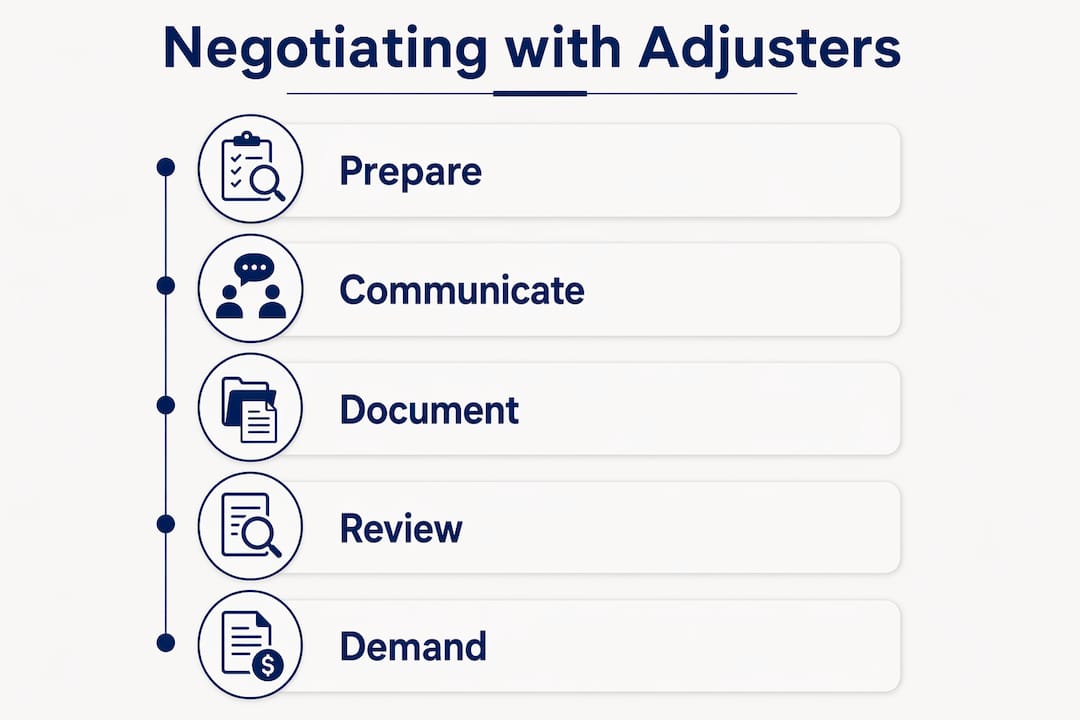 Infographic showing negotiation steps with insurance adjusters