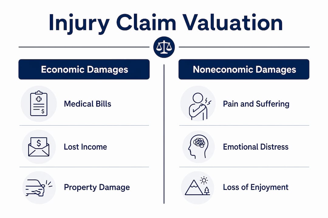 Infographic comparing economic and noneconomic injury claim damages