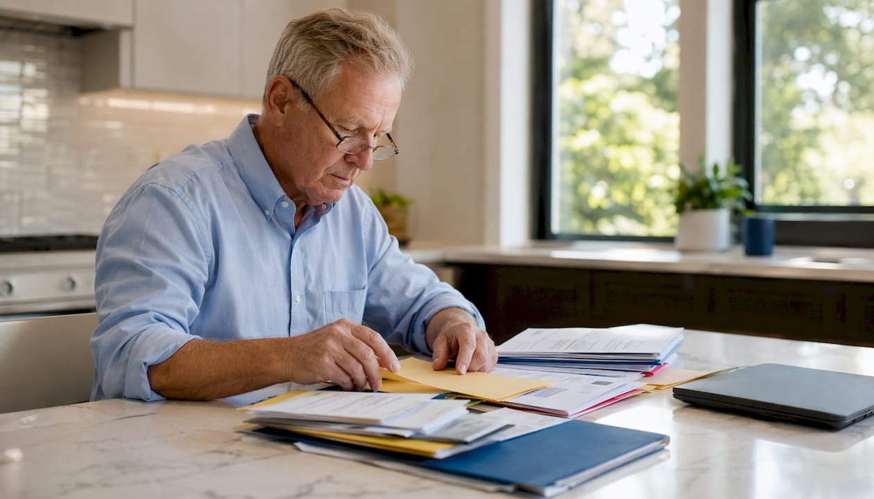 Man organizing injury claim appeal documents