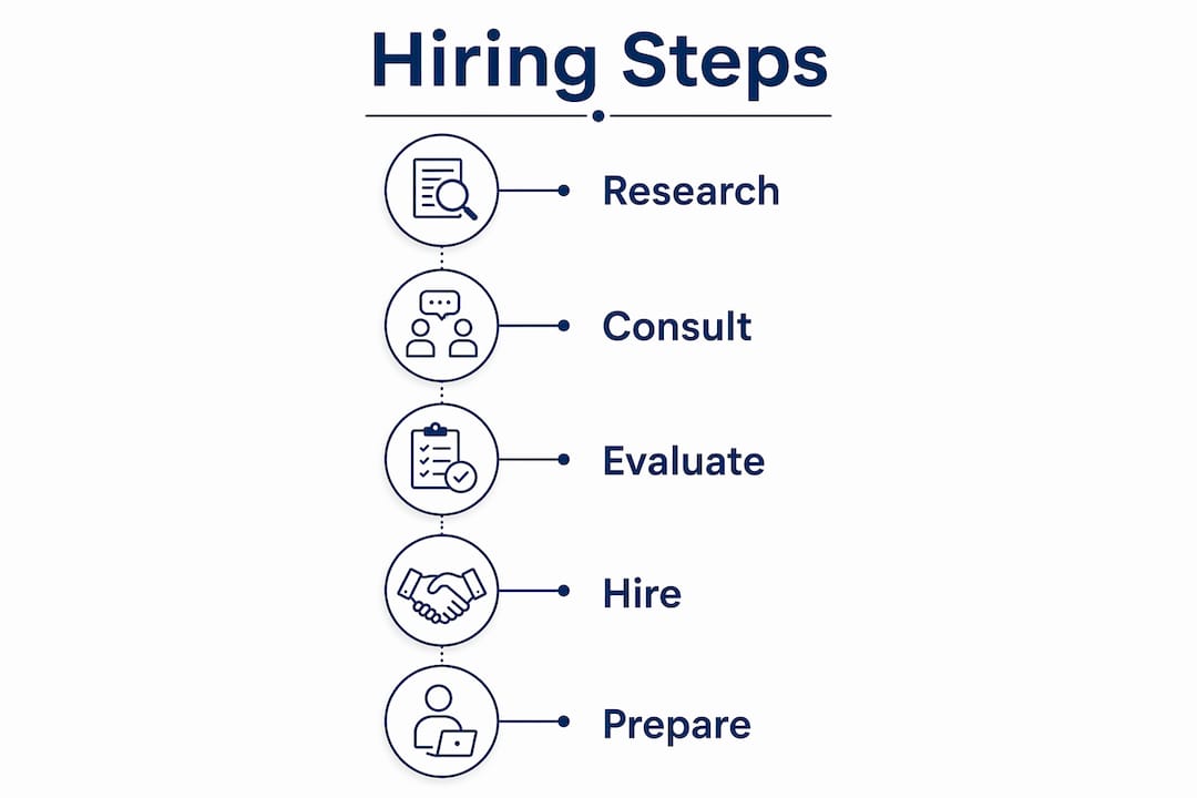 Infographic showing hiring steps for attorneys