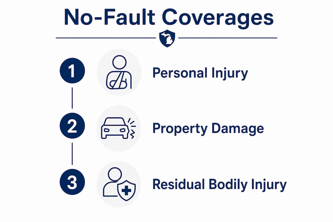 Infographic detailing Michigan no-fault insurance coverage parts
