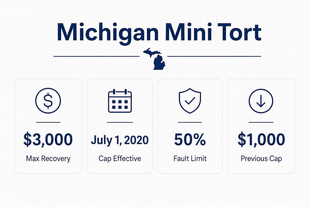Infographic illustrating Michigan mini tort key statistics