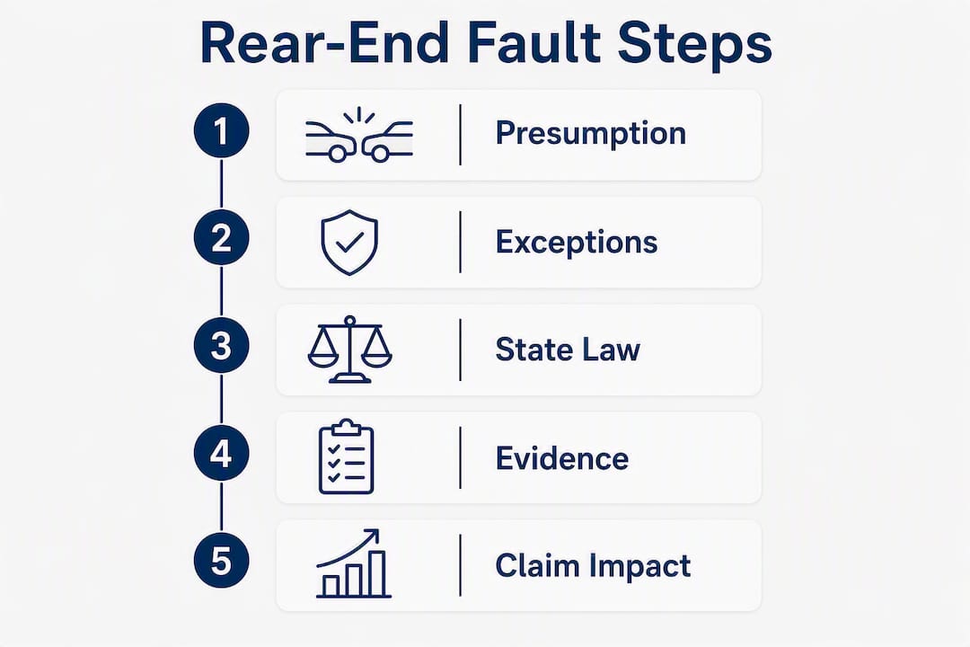 Infographic showing rear-end collision fault steps