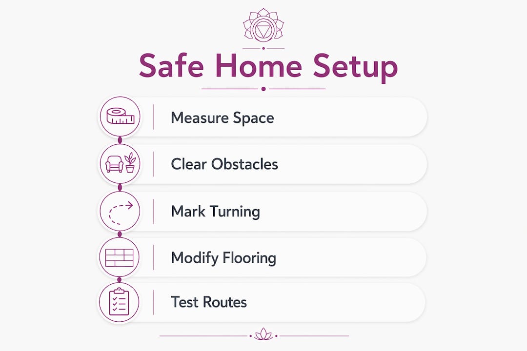 Infographic illustrating steps for safe mobility aid setup