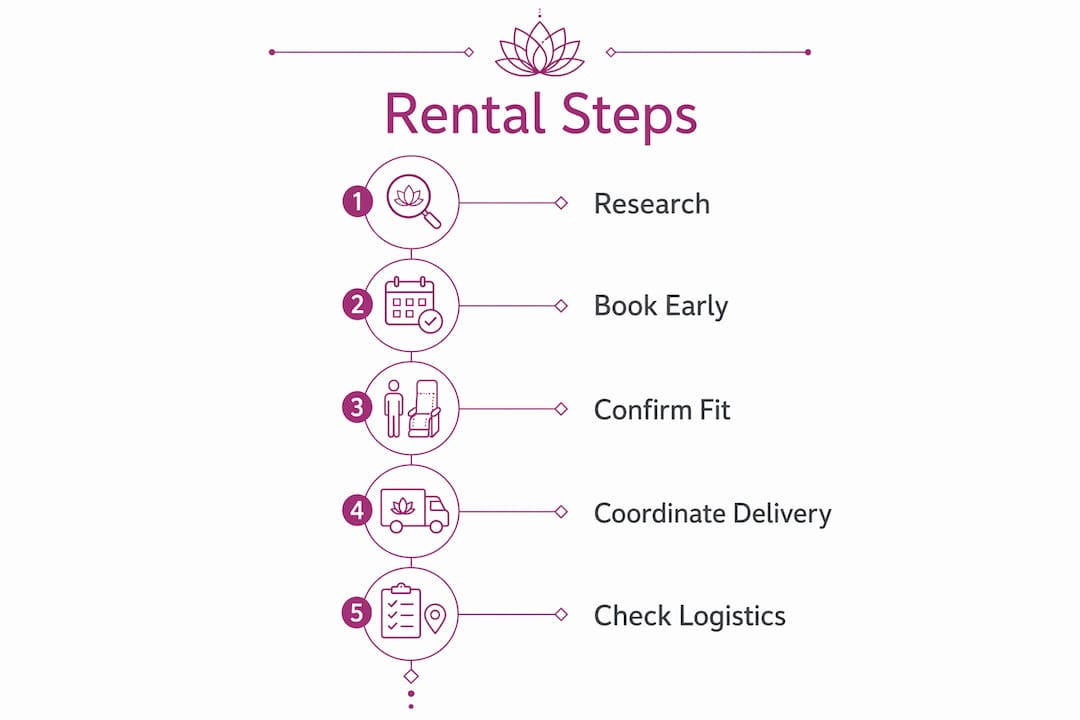Infographic showing key steps to rent a wheelchair