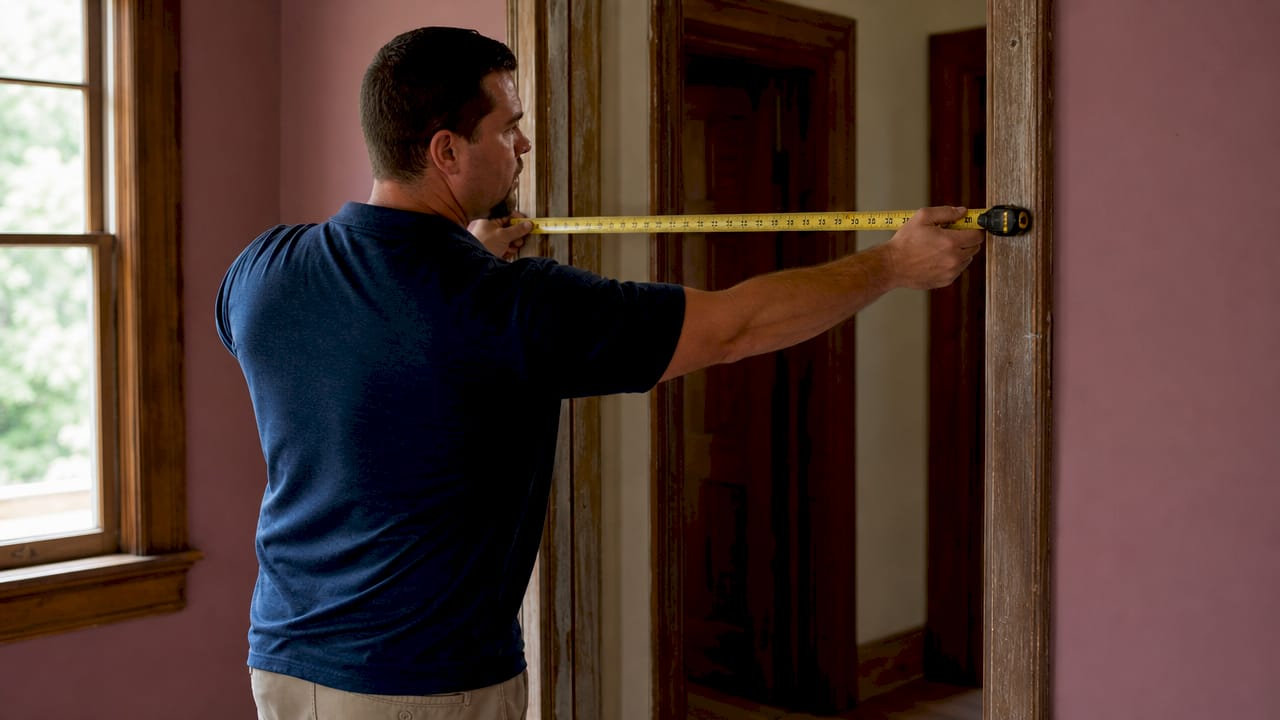 Man measuring doorway width for wheelchair access