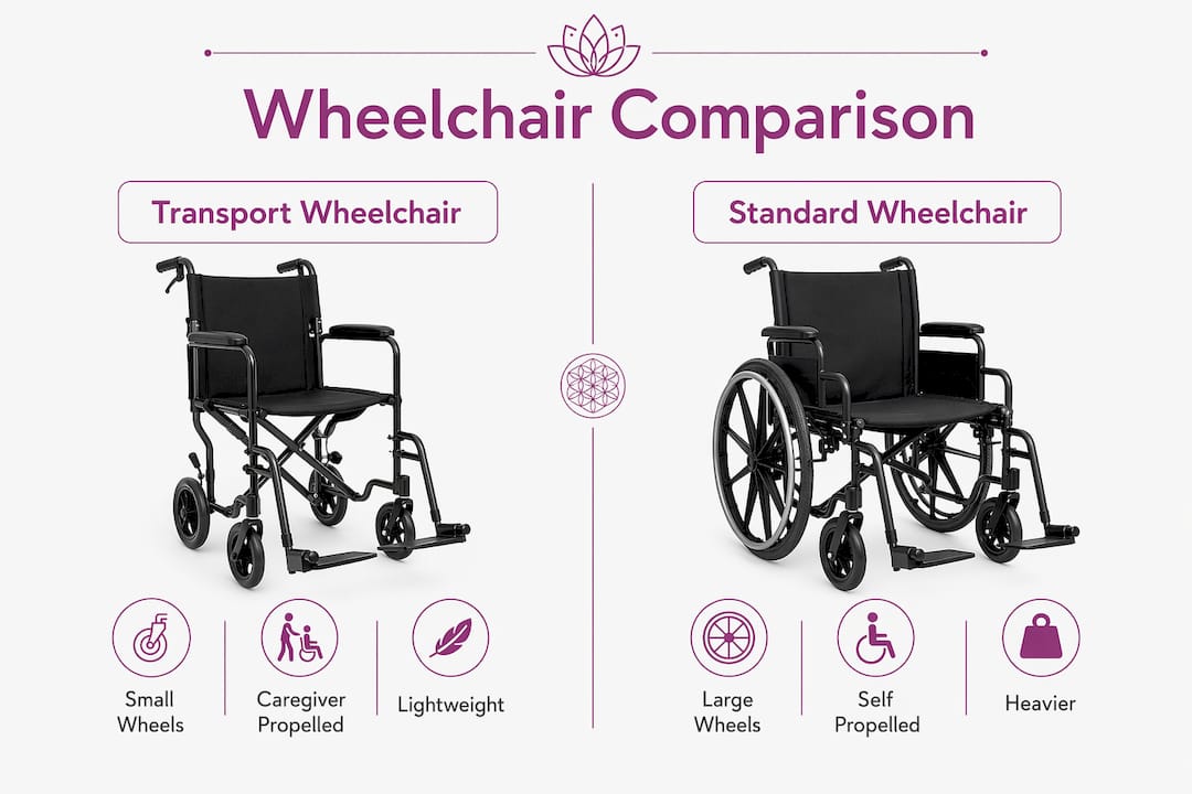 Infographic comparing transport and standard wheelchairs