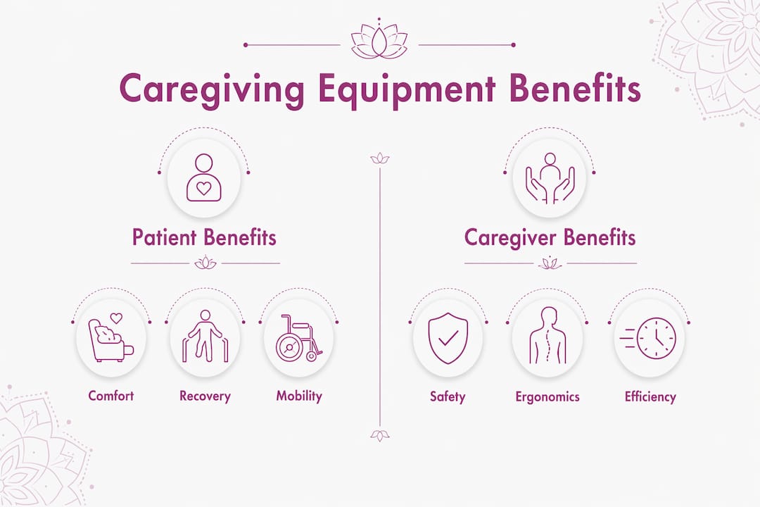 Infographic showing patient and caregiver equipment benefits