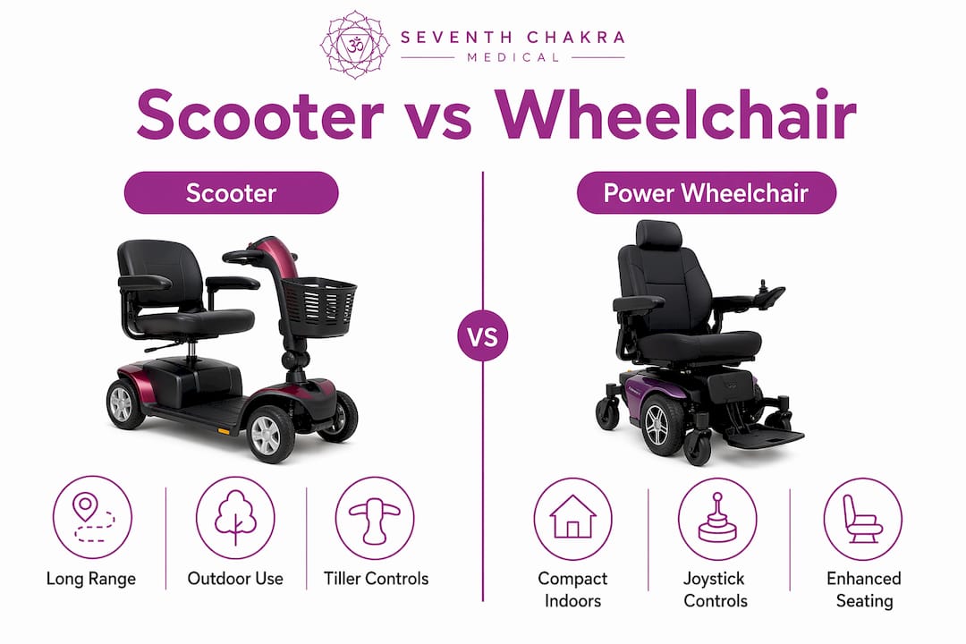 Infographic comparing scooter and power wheelchair features