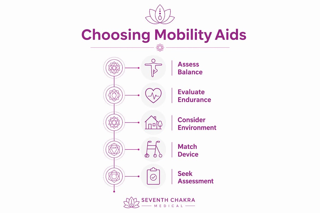Infographic showing steps for selecting mobility aids