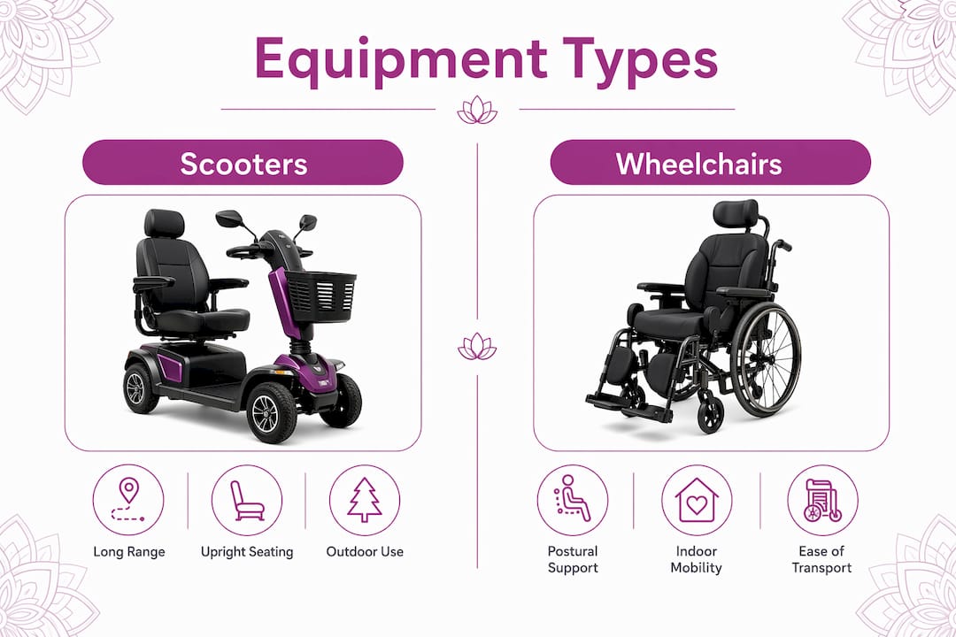 Infographic comparing scooters and wheelchairs